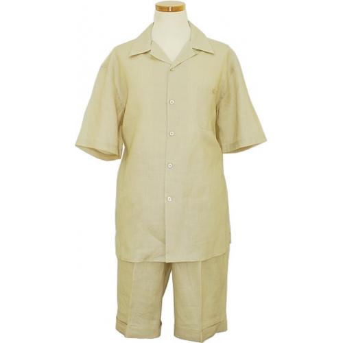 Successos 100% Linen Tan 2 Pc Short Set Outfit SS1065S-8